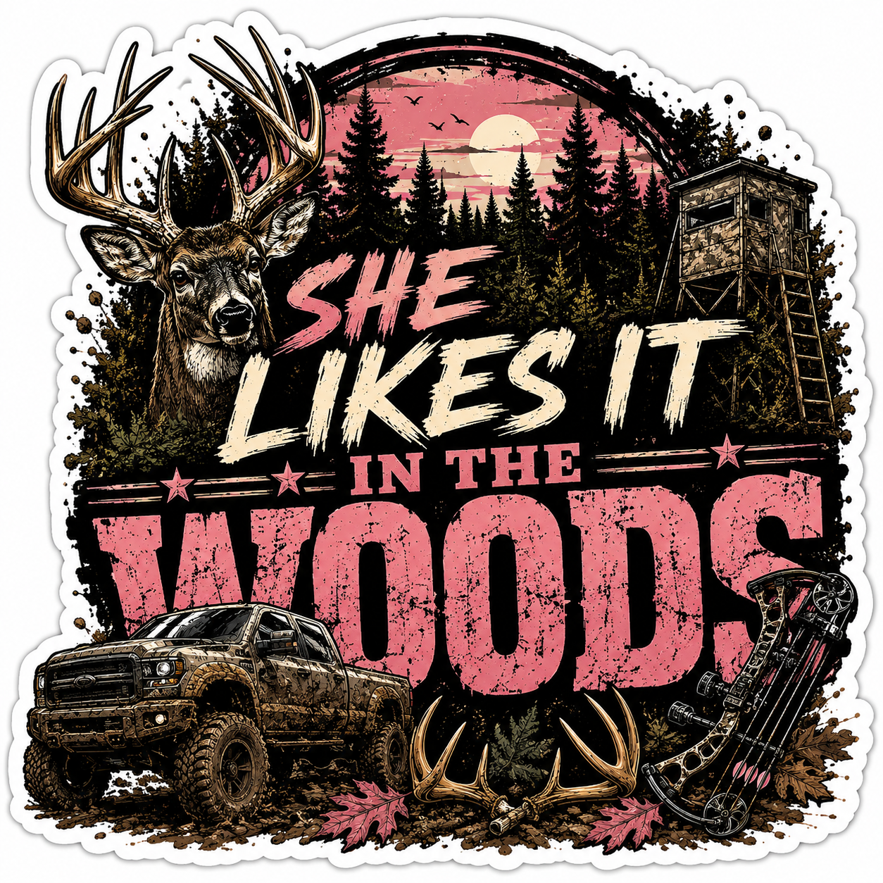 She Likes It In The Woods Sticker